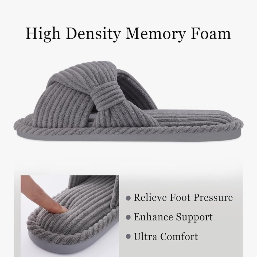 Stylish Gray Ribbed Slippers - Picture 3 of 6